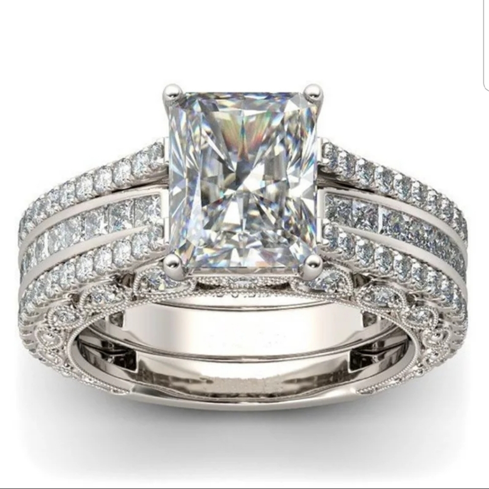 New princess 925 sterling silver wedding ring set - Picture 3 of 6
